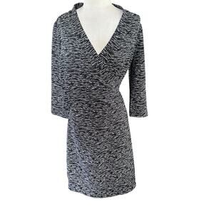 Anne Fontaine Black White Static Print Senna 3/4 Sleeve Tie Wrap Dress Size 42